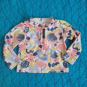 RuffleButts Rash Guard Swim Top 2T Flamingo Tropical Floral Long Sleeve UPF